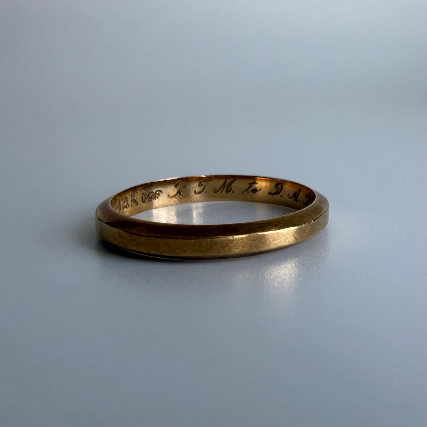 Vintage 14K Gold Wedding Band with Original 1945 Inscription