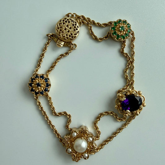 Vintage 14k Gold Gemstone Slide Bracelet with Richard Glatter Slides