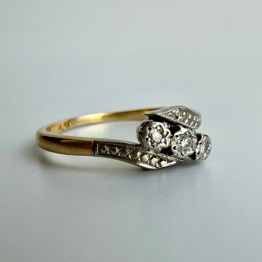 18K Yellow Gold & Platinum Three-Stone Diamond Ring