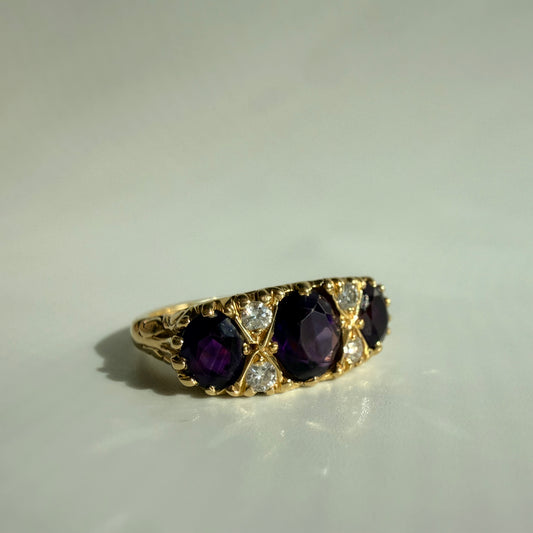 Vintage 18K Amethyst & Diamond Ring — Charles Green & Sons, Birmingham, 1994